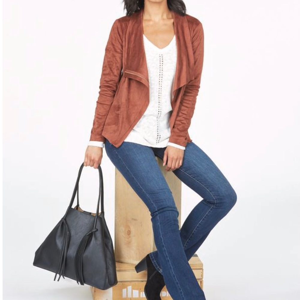 Faux suede front draped jacket